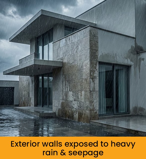 Exterior walls exposed to heavy rain & seepage
