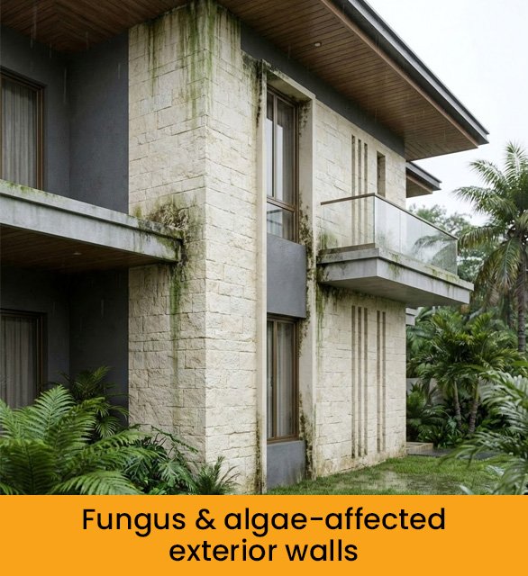 Fungus & algae-affected exterior walls
