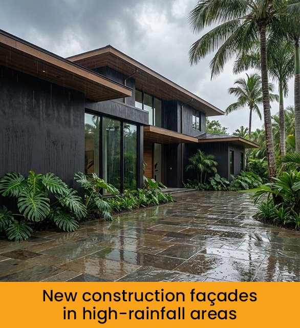 New construction façades in high-rainfall areas
