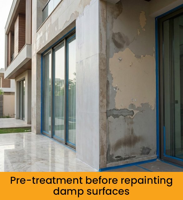 Pre-treatment before repainting damp surfaces