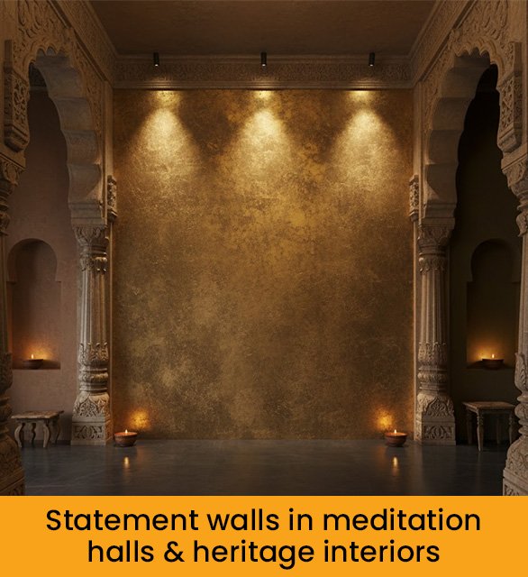 Statement walls in temples, meditation halls & heritage interiors