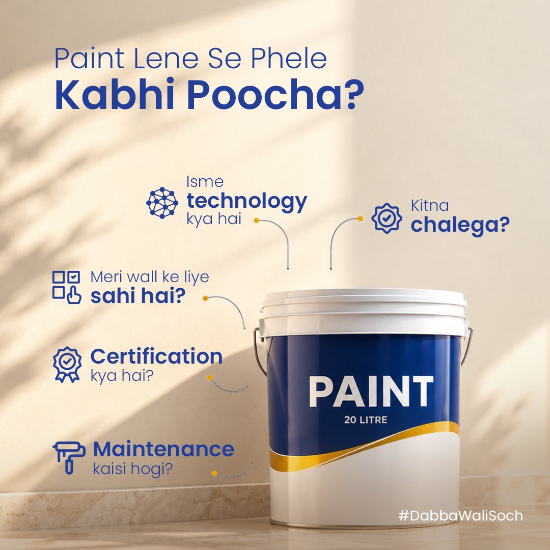 Dabba Wali Soch campaign artwork showing the questions consumers should ask before buying paint