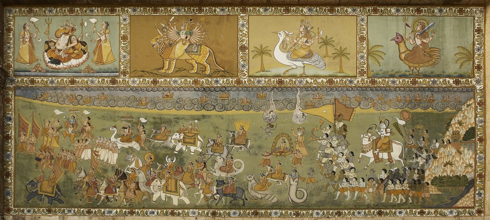 Colourful painted fresco at Mehrangarh Fort